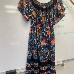 LOFT Black Dress with Floral Trim